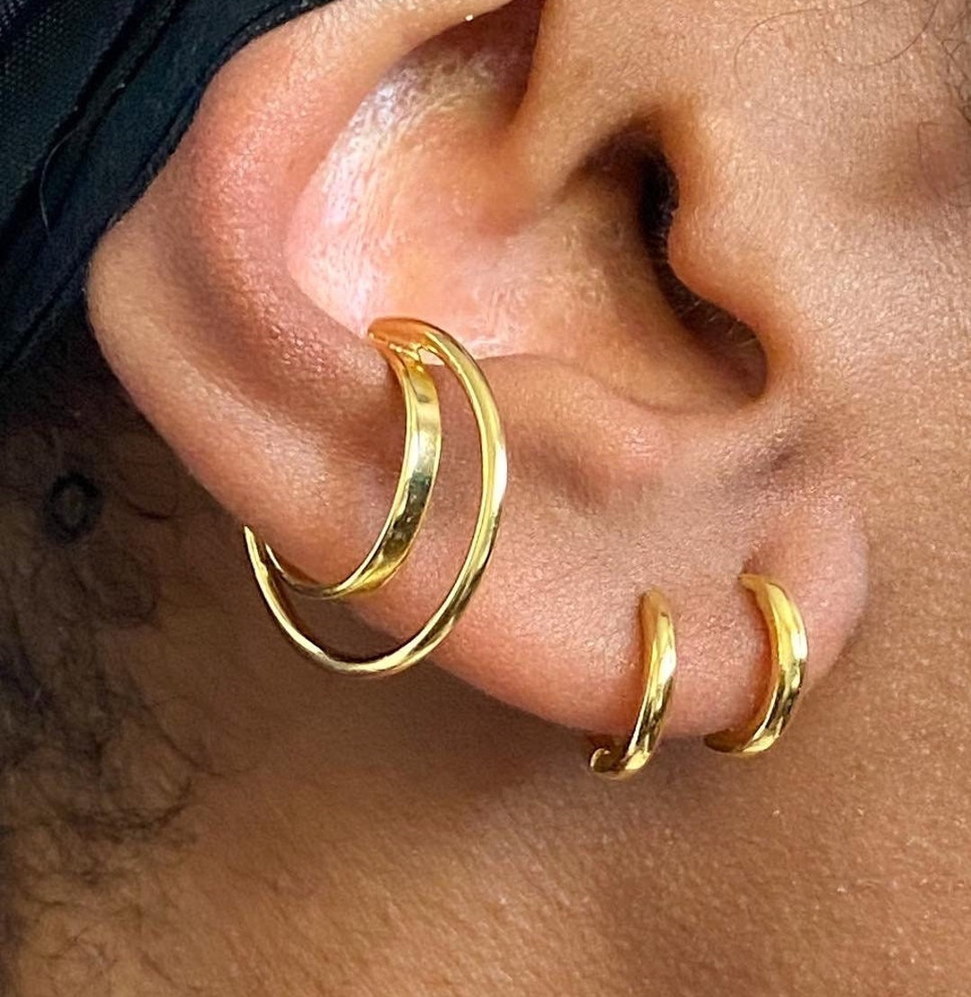 Large Double Hoop Ear Cuff Faux Orbital Earring Etsy
