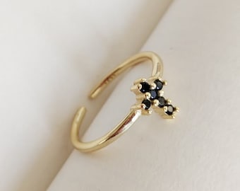 Gouden kruisring, sterlingzilveren kruisring, verstelbare ring
