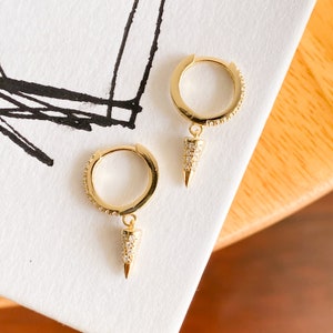 Gold Spike Huggie Hoop Earrings| Statement Earrings | Dangle spike earrings | Spike Hoops | Huggie Earrings | Huggie Hoops