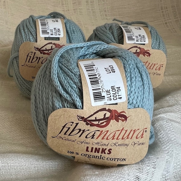 Fibra Natura LINKS 100% Organic Cotton, Blue #41204, Rare find discontinued item