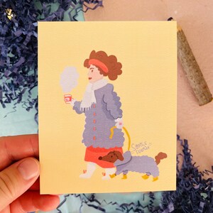 Impression d'art carte postale hiver chien teckel 4 x 5, carte postale, courrier postal, papeterie, illustration de chiot, petit cadeau image 3