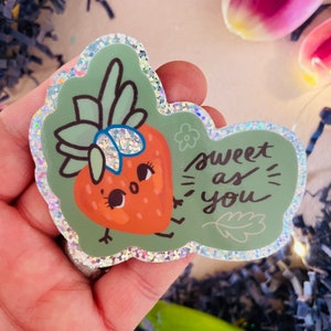 Strawberry Glitter Sticker - Cute Vinyl Die Cut Sticker