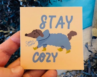 Winter Pup Vinyl Sticker, Dachshund Sticker, Stationery, Dog Illustration, Small Gift