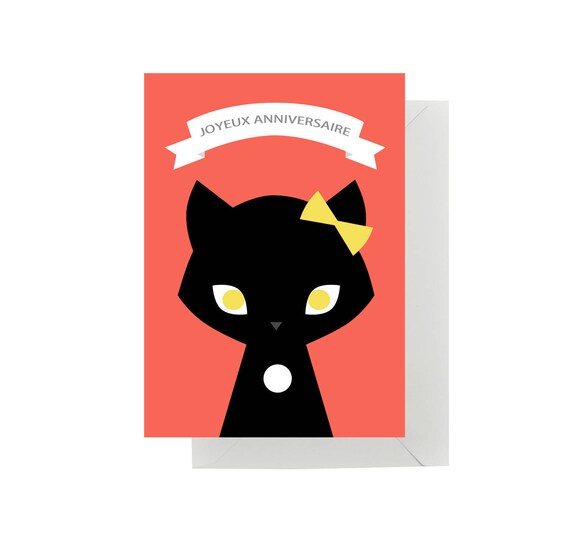 Carte Chat Joyeux Anniversaire Avec Enveloppe Etsy