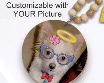 Custom Pet Portrait Keychain, Wooden Pet Memorial Gift