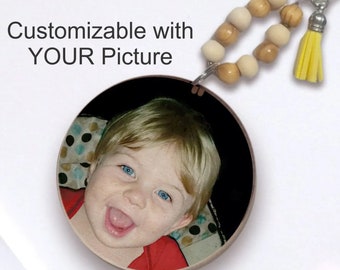 Custom Photo Keychain: Wood Circle, New Mom Gift, Diaper Bag Tag