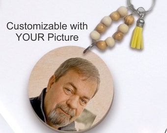 Memorial Photo Keychain, Loss of Dad Gift, Wood Keepsake
