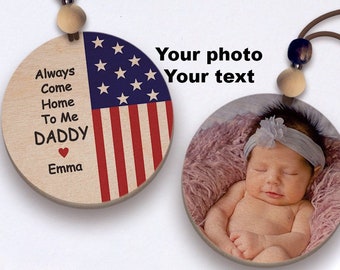 Personalized Photo Car Charm: Father's Day Gift, Always Come Home, American Flag