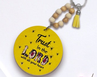 Trust in The Lord Wood Keychain, Christian Bible Verse Gift