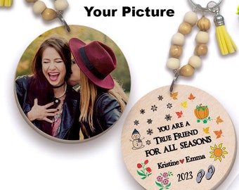 Personalized Picture Keychain, Wood Photo Bag Tag, Friendship Gift