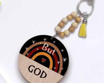 But God Wood Keychain, Christian Religious Gift