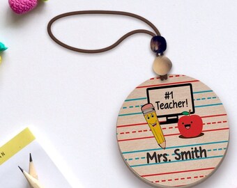 Personalized Teacher Car Charm - Custom Wood Teacher Gift
