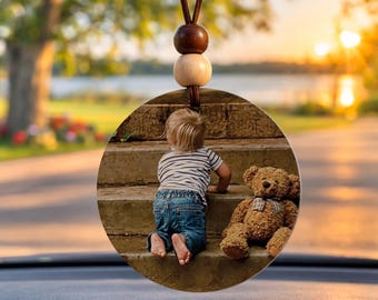 Photo Car Charm, Wood Photo Ornament, Wood Rear View Car Charm, Family Car Charm, Pet Car Charm
