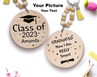 Personalized Graduation Keychain, Wood Senior Gift, Class of 2023