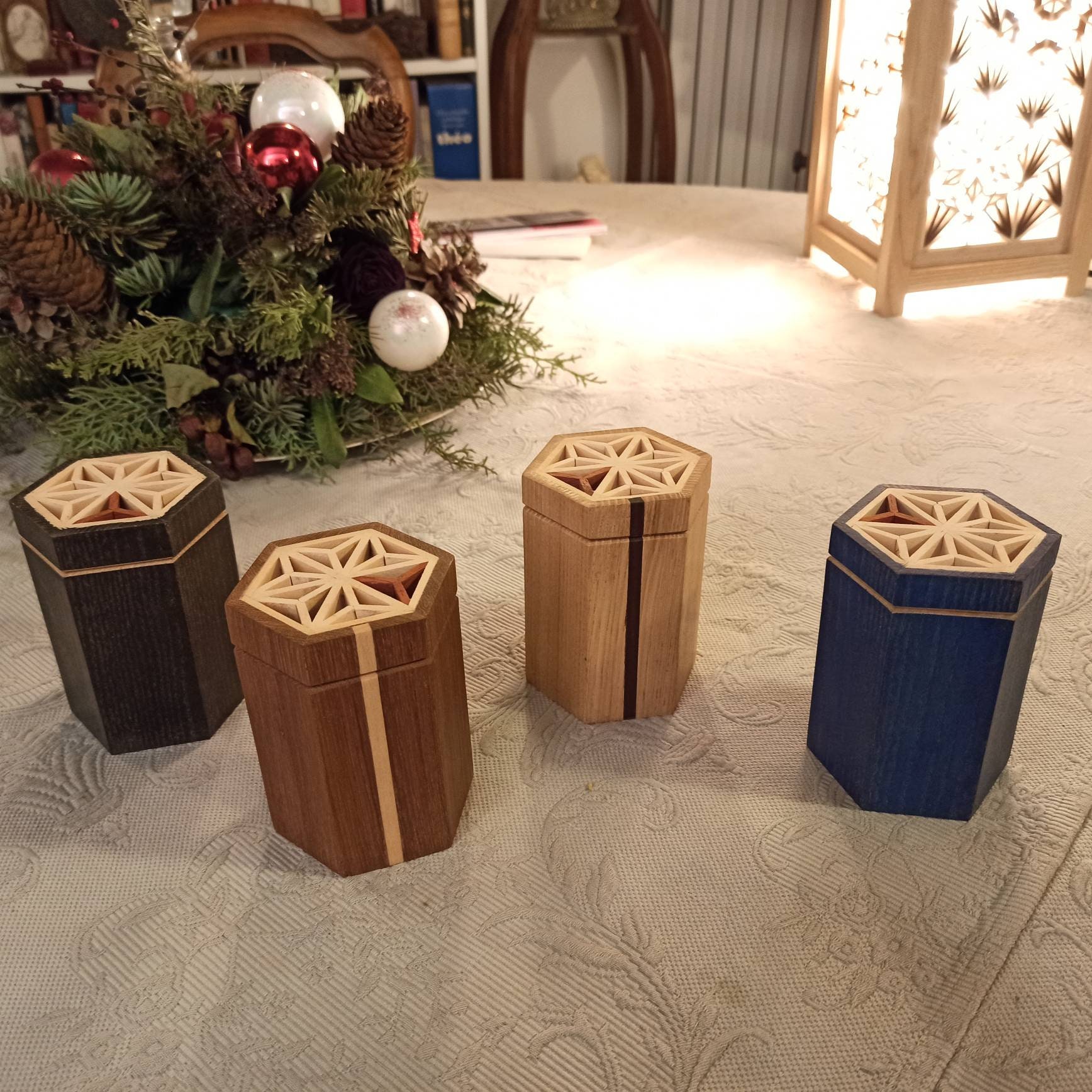 Boites à Thé Kumiko en Bois de Récupération