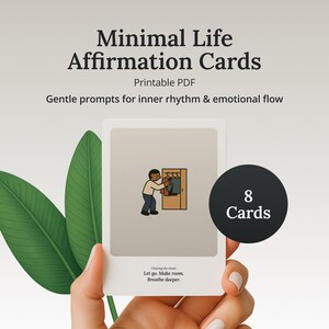 Tarjetas de Afirmaciones de Vida Minimalistas – PDF imprimible de 8 páginas, diario, meditación, bienestar, salud y autocuidado