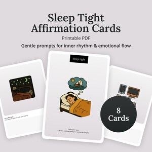 Cartões de Afirmação para Dormir Bem – PDF para Imprimir com 8 Páginas, Diário, Meditação, Bem-Estar, Saúde, Autocuidado