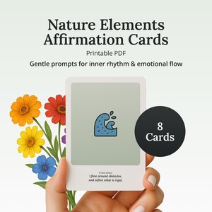 Cartões de Afirmação dos Elementos da Natureza – PDF para impressão de 8 páginas, Diário, Meditação, Espiritualidade, Energia, Sorte