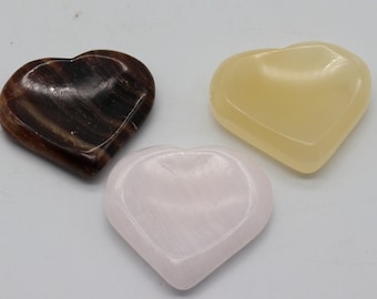 Heart Shaped Worry Stone, Heart Worry Stone, Pink Mangano, Honey Calcite, Chocolate Calcite
