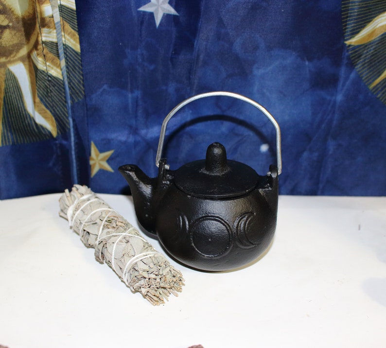 Triple Goddess Cast Iron Cauldron Kettle Triple Moon Tea Etsy