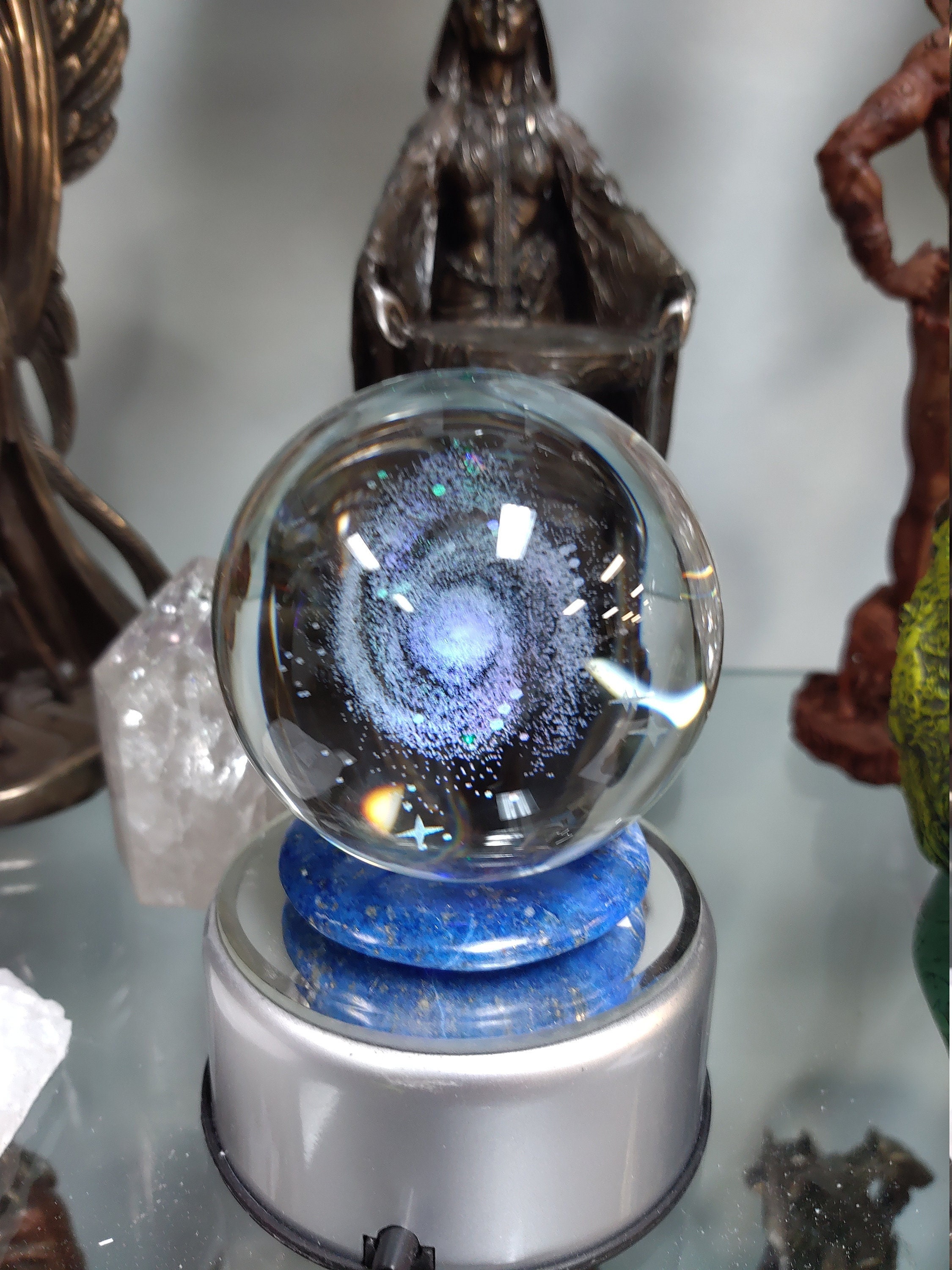 Gazing Ball w/Galaxy and LED Base, LED Base, Rotating LED Base