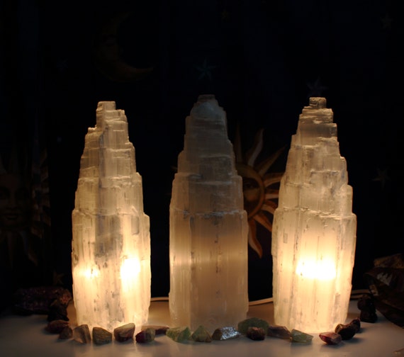 Huge 12 Selenite Tower Lamp 8 Selenite Lamp Selenite Light Etsy