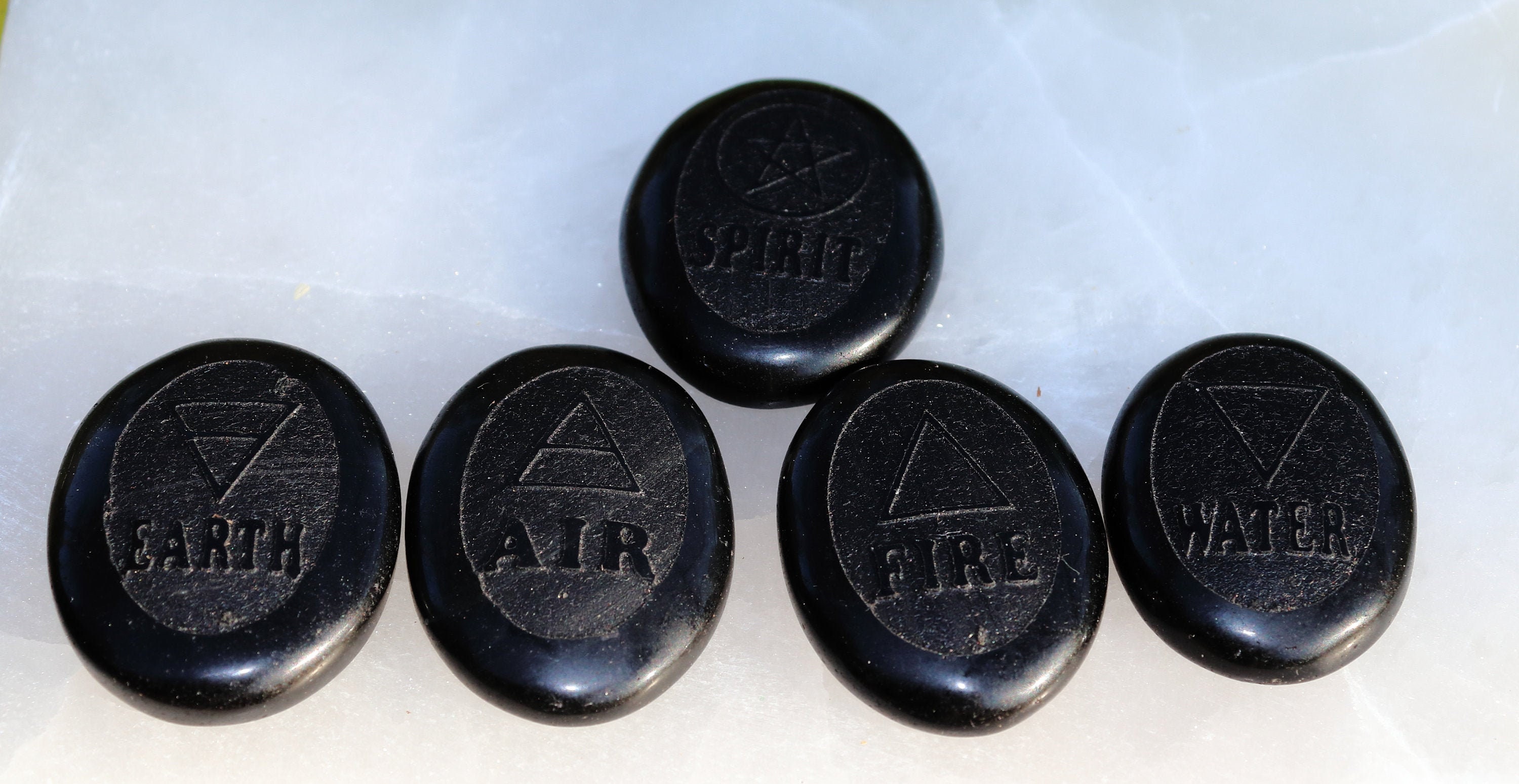 Black Obsidian Element Set, Black Obsidian Palm Stone Set