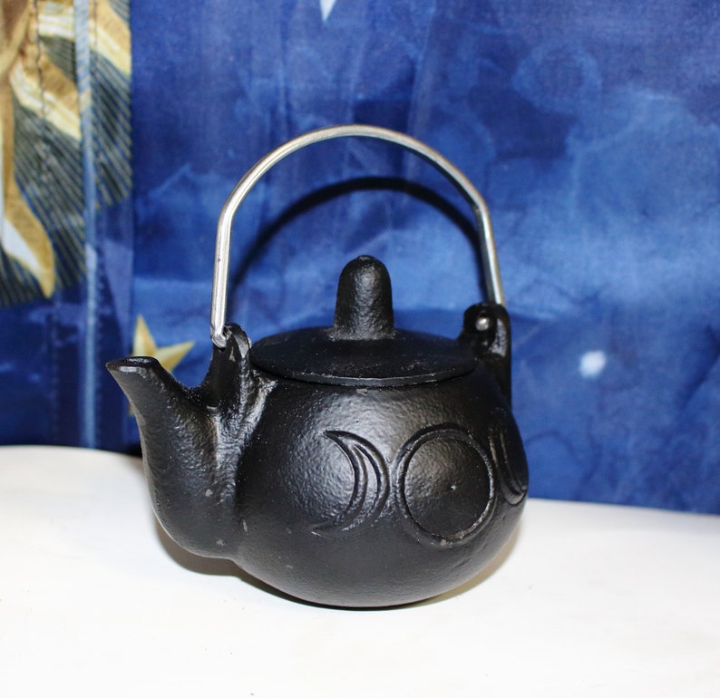 Triple Goddess Cast Iron Cauldron Kettle Triple Moon Tea Etsy