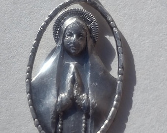 Virgin Mary Marian Year Medal Honoring Fatima Shrine & Pius XII Sterling Silver Charm Marked