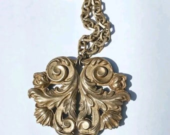 MIRIAM HASKELL NYC Designer Choker Necklace Pendant Statement Double Sided Scroll Handcrafted Signed