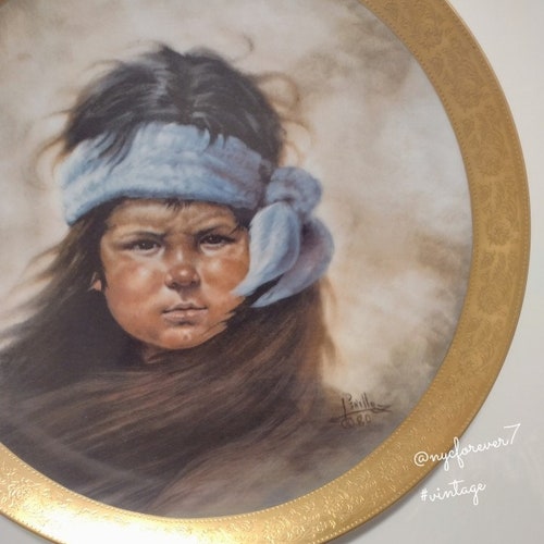 Apache Boy Gregory Perillo Art #Plate Limited Edition Retired #Porcelain Gold Trim 4187/ shops 5000