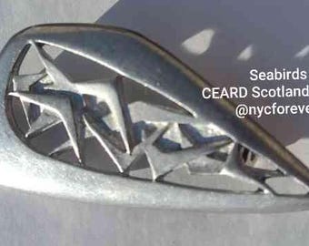 SEABIRDS Scotland CEARD Pewter Brooch Handcrafted by Designer J Finlayson Seel Unisex Jewelry Wing Shaped Signed