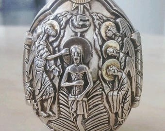 Made In Greece Egg Silver Ag 999 (Clad?) Jesus Crucifixion Baptism Sculpture Sacred Art Greek Numbered