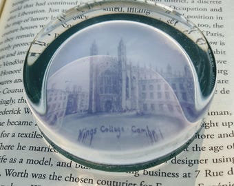 Kings College Chapel Cambridge Paperweight Clear Glass Round Vintage