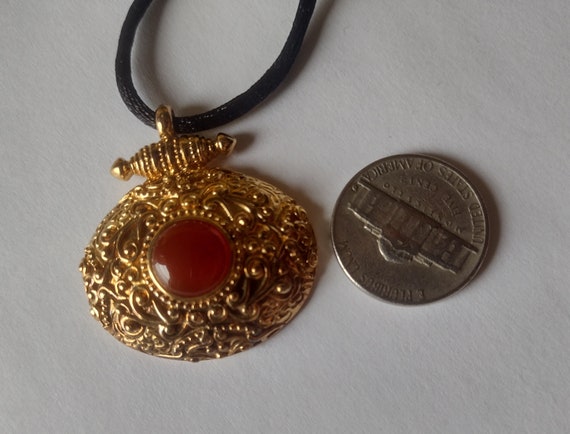 Vintage Oval Pendant Red/ Orange Stone 18" Neckla… - image 5