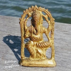 Ganesha Elephant New Beginnings Hindu Deity Golden Sculpture Good Fortune Vintage Remover of Obstacles