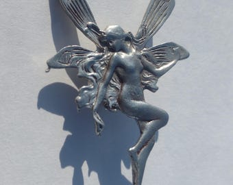 Enchanting Fairy Brooch Necklace Pendant Art Nouveau Tine H Pewter Vintage