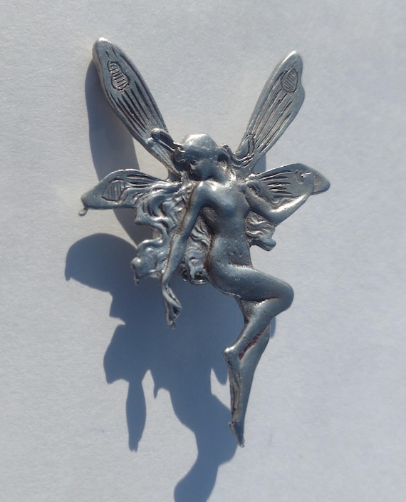 Enchanting Fairy Brooch Necklace Pendant Art Nouveau Tine H Pewter Vintage