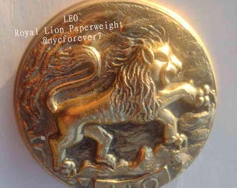 Golden Royal Lion Leo Paperweight King Of The Jungle Zodiac Astrology Circular