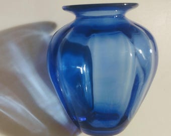 Blue Vase Glass Rochester Folk Art Guild (New York) 1988 Artisan Handcrafted Glass Art Signed