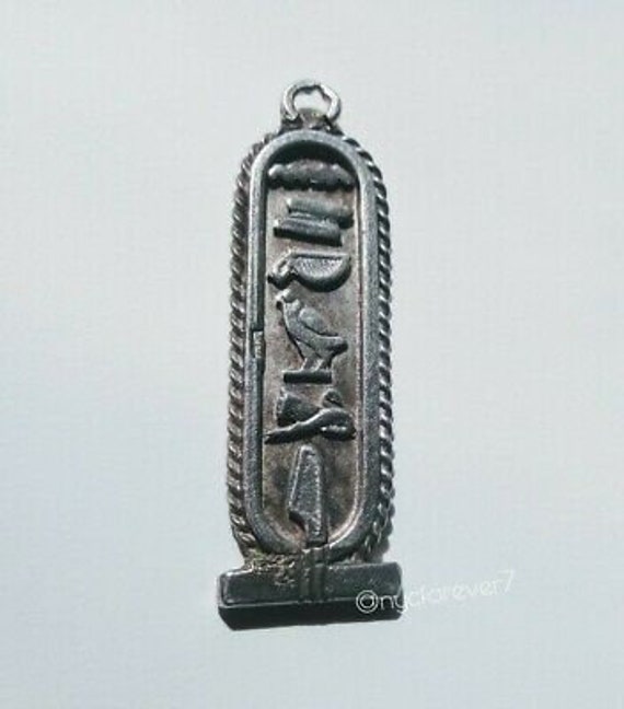 Vintage Egyptian Cartouche Silver Rectangle Penda… - image 5