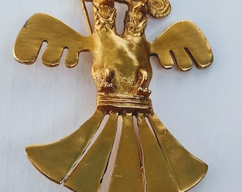 Golden Eagle Double Headed Pin Brooch Ancient Pre - Columbian Ancient Bird Museum Replica Vintage Alva Studios Signed