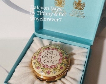 TIFFANY & CO. Halcyon Days Enamels Collectible Box For a Good Girl Floral Luxury British Birthday Bridal Graduation Prom Gift Signed