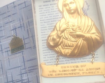 Virgin Mary Immaculate Heart Golden Wall Plaque Shrine of Our Lady of La Leche Vintage