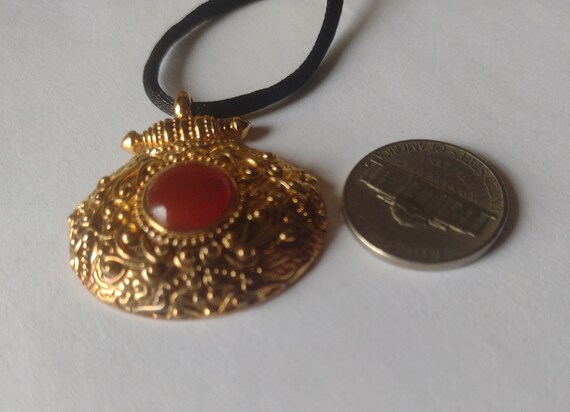 Vintage Oval Pendant Red/ Orange Stone 18" Neckla… - image 7