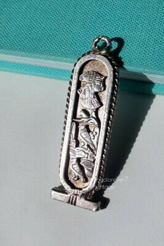 Vintage Egyptian Cartouche Silver Rectangle Penda… - image 10