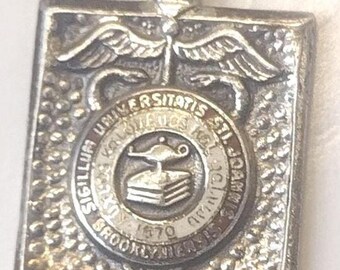 St. John's University Sterling Silver Medical Caduceus Pendant Charm 1870 Vintage