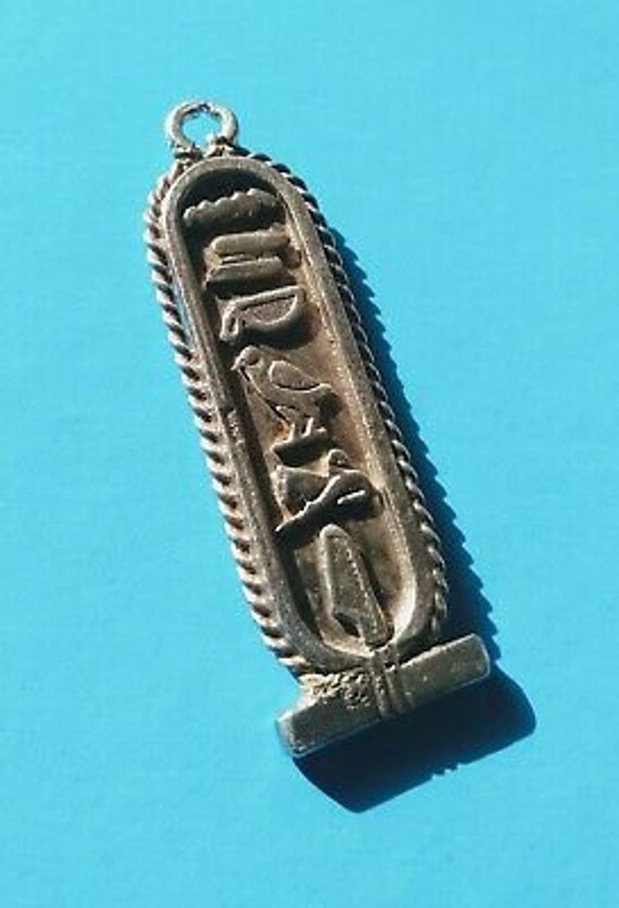 Vintage Egyptian Cartouche Silver Rectangle Penda… - image 3
