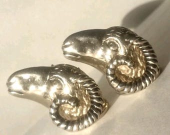 Golden Ram Head Spiral Horns Aries SWANK Designer Cufflinks Vintage Unisex