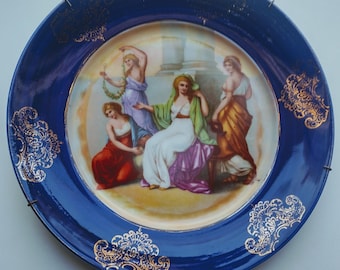 Four Goddesses Of The Seasons HORAE (Hours) Cobalt Blue Gold Gilt Porcelain Feminine Energy Greek Mythology 9.5"